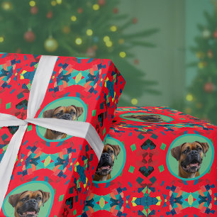 Papier Cadeau Photo de chien unique pour les fêtes avec un chape