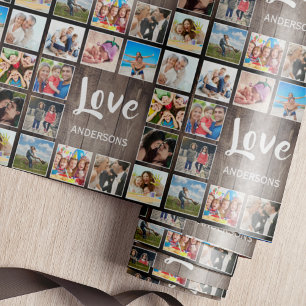 Papier Cadeau Photo de Custom Collage Rustic Farmhouse Love Fami