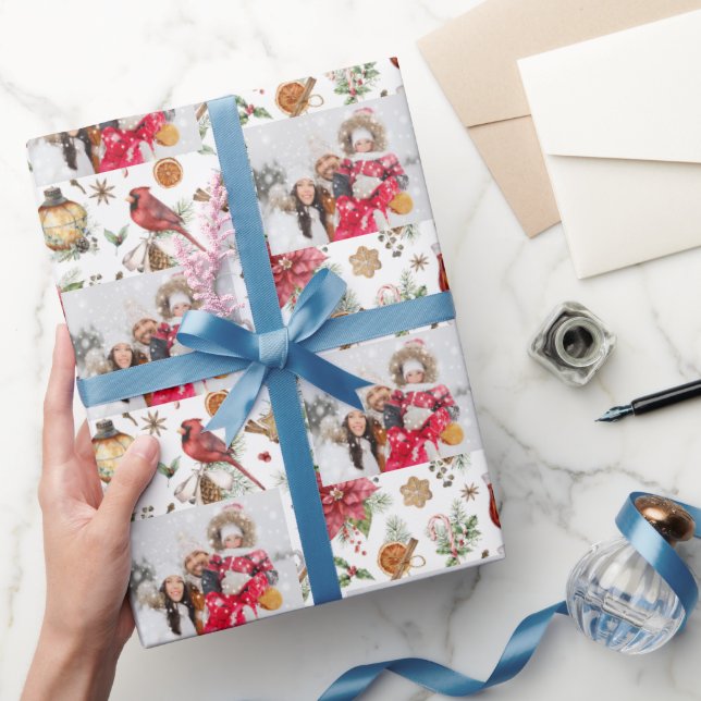 Papier Cadeau Photo de famille de Noël rouge blanc motif (Cadeaux)