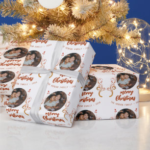 Papier Cadeau Photo de famille festif Rouge Feuillage Joyeux Noë