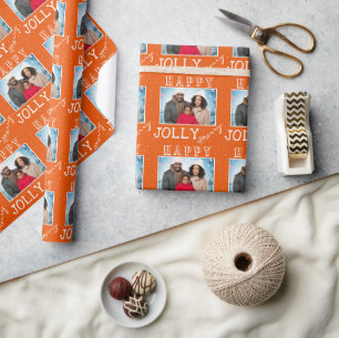 Papier Cadeau Photo de famille joyeux Noël orange festif