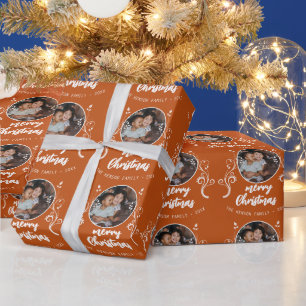 Papier Cadeau Photo de famille White Foliing Joyeux Noël