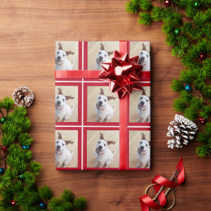 Papier Cadeau Photo de mignon blanc renne Chien chiot rouge