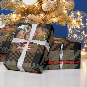 Papier Cadeau Photo de Noël au tartan marron et rouge Heritage