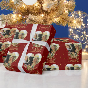 Papier Cadeau Photo de Noël Coeur Or Parties scintillant Star Lo