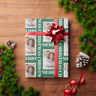 Papier Cadeau Photo de Noël dans un cadre à festons vert