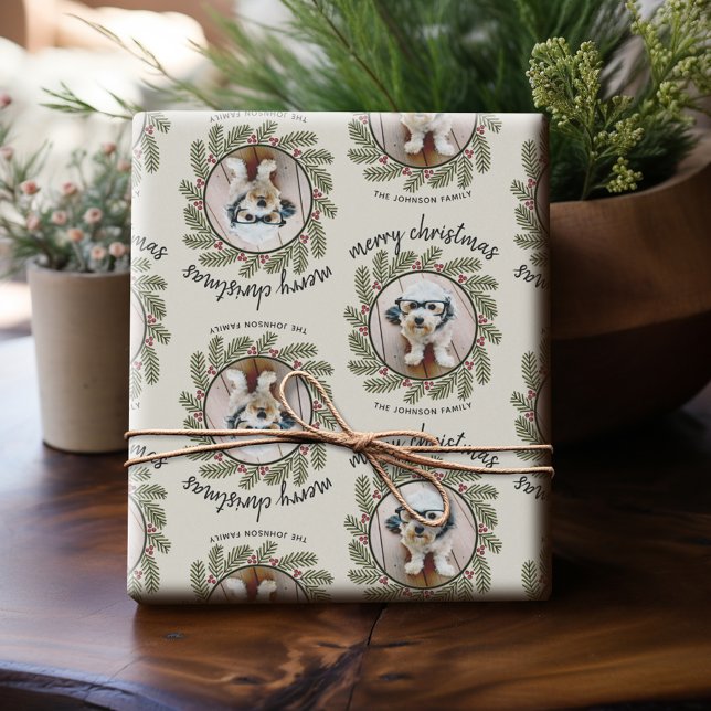 Papier Cadeau Photo de Noël fantaisiste - Calligraphie - Branche (Personalized Photo Wrapping Paper)