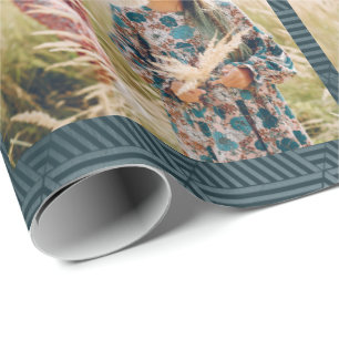 Papier Cadeau Photo de Noël Géométrique Bleu