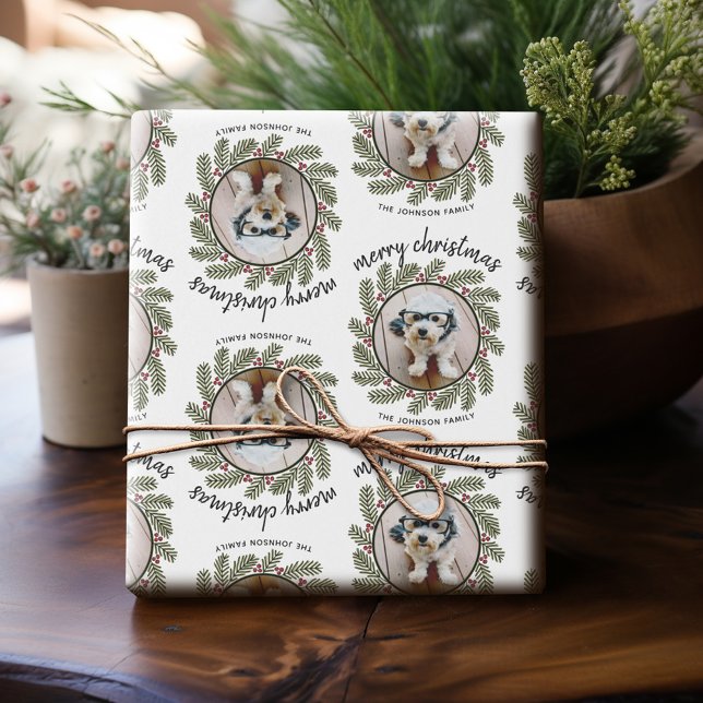 Papier Cadeau Photo de Noël Whimsical - Calligraphie - Branches (Personalized Photo Wrapping Paper)