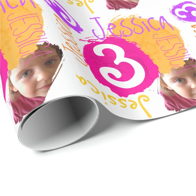 Papier Cadeau Photo de nom personnalisé enveloppement de peintur (Coin rond)