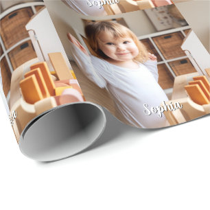 Papier Cadeau Photo de votre enfant et nom manuscrit