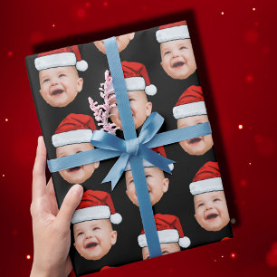 Papier Cadeau Photo du visage de bébé personnalisé Santa Hat