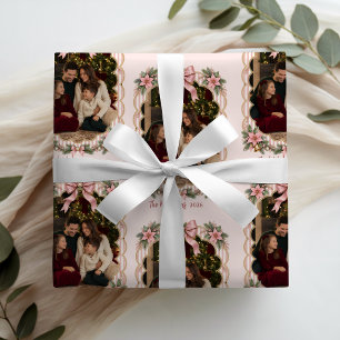 Papier Cadeau Photo Élégant Noël Rose Coquette Fêtes