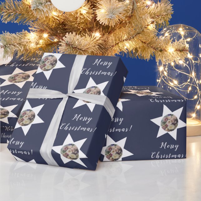 Papier Cadeau Photo Floriste personnalisée 'Joyeux Noël' Violet (Vacances)