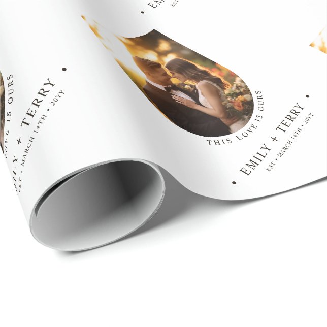 Papier Cadeau Photo Mariage des noms de mariée et de chambre per (Coin rond)