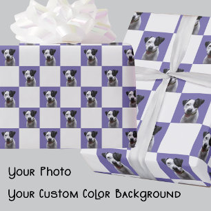 Papier Cadeau Photo Mignon Amusant Chien Damier Violet ou Votre