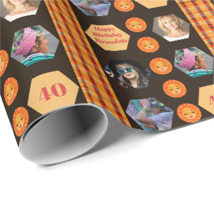 Papier Cadeau Photo personnalisable Ethnic Bohemian Orange Black