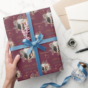 Papier Cadeau Photo personnalisée Aquarelle Florale Mariée & Sal