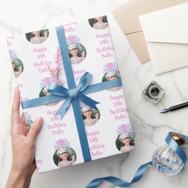 Papier Cadeau Photo personnalisée Aquarelle Sirène Couronne Anni (Cadeaux)