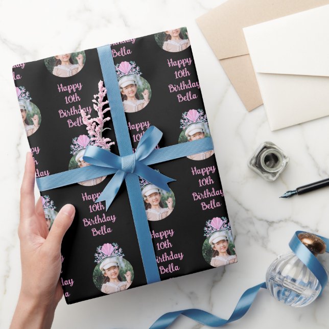 Papier Cadeau Photo personnalisée Aquarelle Sirène Couronne Anni (Cadeaux)