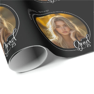 Papier Cadeau Photo personnalisée en noir blanc Moderne Graduati