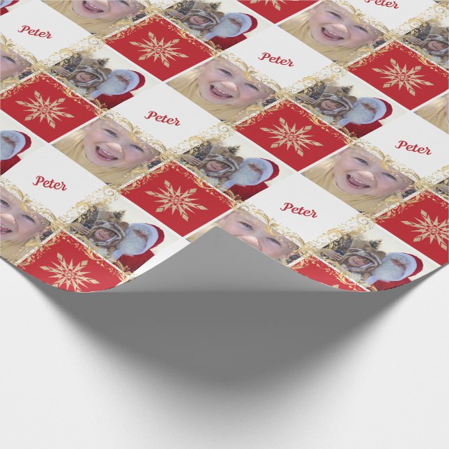 Papier Cadeau Photo personnalisée Gold & Red Christmas Snowflake (Coin)