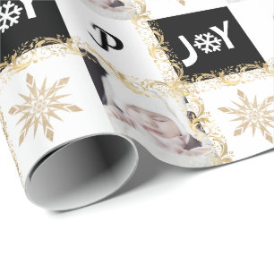 Papier Cadeau Photo personnalisée Monogramme Or & Noir Noël Jo