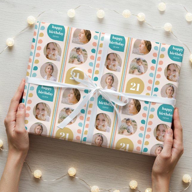 Papier Cadeau Photo personnalisée Retro Leaf Stem Anniversaire (Créateur téléchargé)