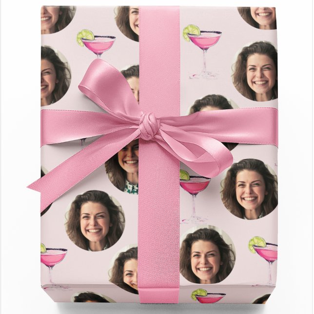 Papier Cadeau Photo personnalisée sur visage & cocktail | Rose p (Créateur téléchargé)