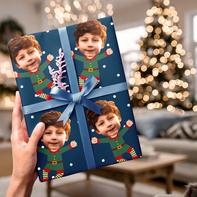 Papier Cadeau Photo personnalisée Visage amusant Noël Elfe Enfan (Créateur téléchargé)