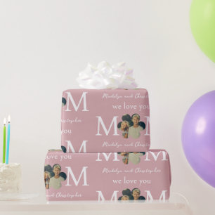 Papier Cadeau Photo personnalisée We Love You Mom Pink Mother's 