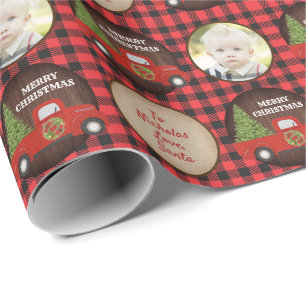 Papier Cadeau Photo Plaid sur un camion rouge et un arbre Buffal