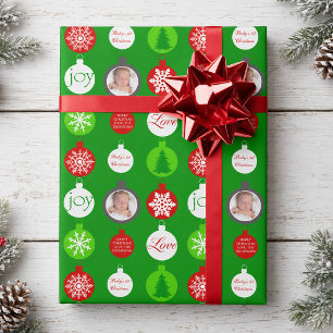 Papier Cadeau Photo Premier Noël de Bébé Rouge et Vert