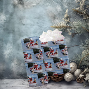 Papier Cadeau Photo rétro du Père Noël dans un bateau apportant