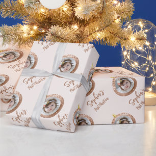 Papier Cadeau Photo Rose Gold Blush Premier Noël de Bébé