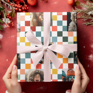 Papier Cadeau Photos de famille Noël à carreaux rétro