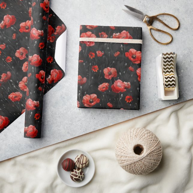 Papier Cadeau Photos rouges en noir (Artisanat)