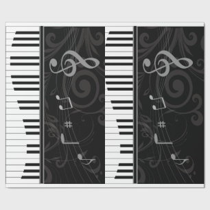 Papier Cadeau Piano lunatique et notes musicales