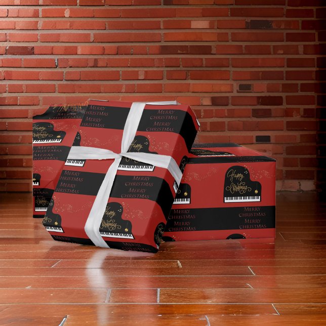Papier Cadeau Piano Noir & Rouge Joyeux Noël (Créateur téléchargé)