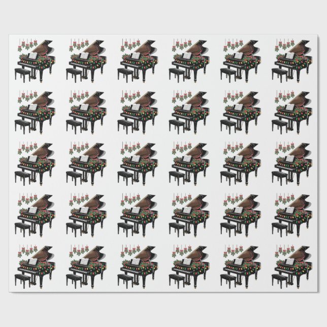 Papier Cadeau Piano Player Xmas Lighting Santa Playing  (Plat)