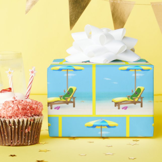 Papier Cadeau Picket Vert Sur Le Transat De Plage (Fête d'anniversaire)