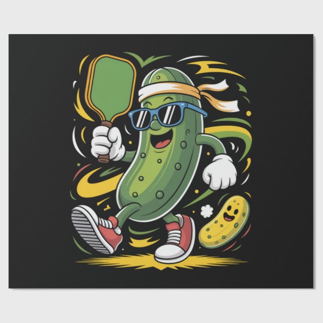 Papier Cadeau Pickle Jouant au Pickleball (Plat)