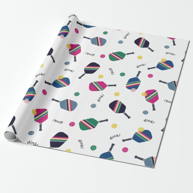 Papier Cadeau Pickleball Amusant Paddles rayé Dink Wrapper Papie (Déroulé)