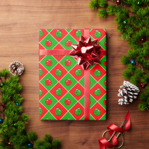 Papier Cadeau Pickleball Noël Rouge et Vert Ornament Checks