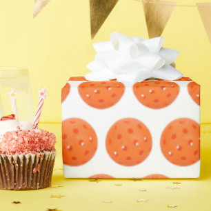 Papier Cadeau Pickleball orange sur blanc