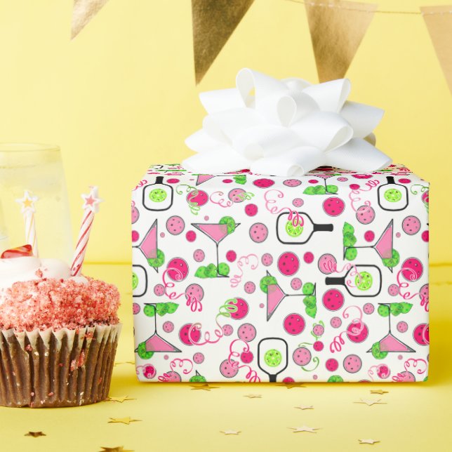 Papier Cadeau Pickleball Party Celebration Cosmo Cocktail White (Fête d'anniversaire)