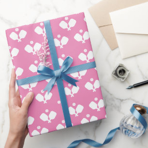 Papier Cadeau Pickleball Party Paddles rose blanc balle cadeau