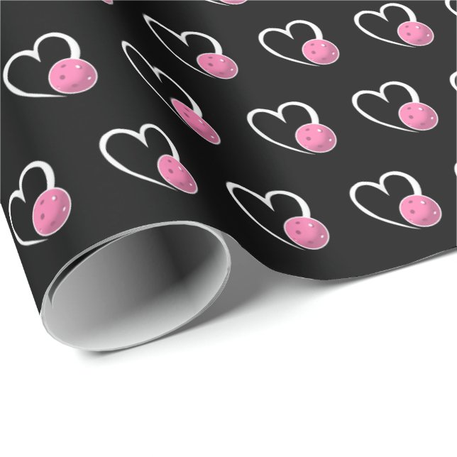 Papier Cadeau Pickleball Saint-Valentin Cœurs Blancs Pickleballs (Coin rond)