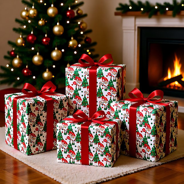 Papier Cadeau Pickleball Santas et arbres de Noël (Pickleball Santas and Christmas trees Wrapping Paper)