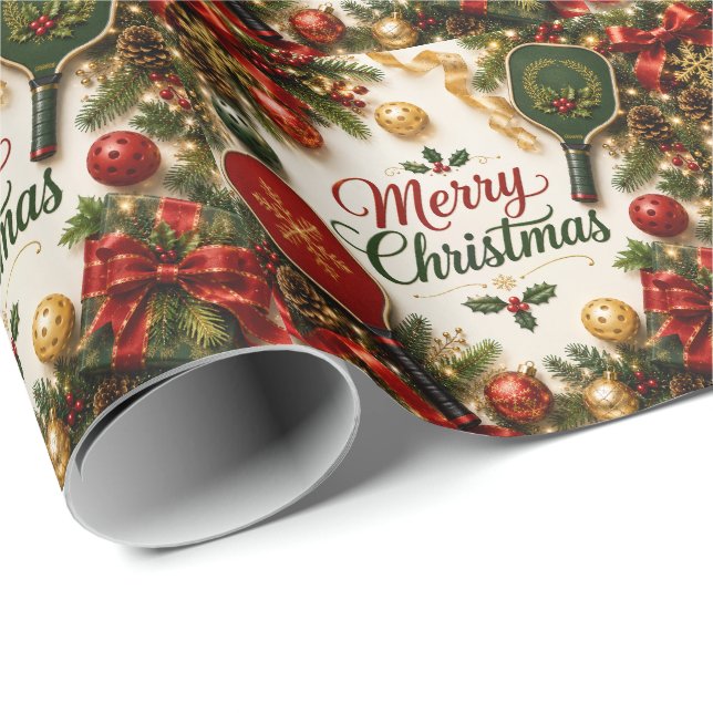 Papier Cadeau Pickleball thème de Noël (Coin rond)